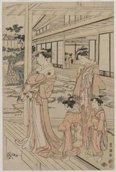 Cortesana de pie en una veranda, principios de 1790