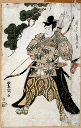 Grabado japonés: Retrato de un samurái. Pintura de Toyokuni Utagawa