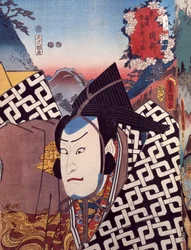 Retrato de actor de teatro Kabuki, ukiyo-e por Utagawa Toyokuni (1769-1825), xilografía, civilización japonesa, período Edo (1603-1868)