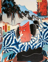 Retrato de un actor de teatro Kabuki con cara roja de ira, impresión de arte ukiyo-e por Utagawa Toyokuni (1769-1825), xilografía, civilización japonesa, período Edo