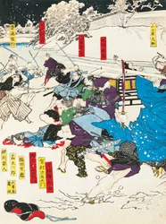 La batalla de la nieve, samuráis defendiendo una fortaleza japonesa