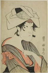 Nakayama Tomisaburo. Vestido como una Mujer con una Toalla en la Cabeza