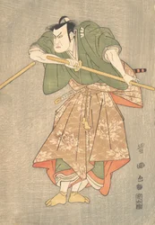 El actor Kataoka Nizaemon con túnicas ceremoniales verdes y rosas, ca. 1790-1825