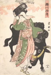 El Actor Segawa Roko como el Vendedor de Leña Ohara Guiando un Buey, ca. 1810