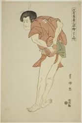 Toraya: Arashi Ryuzo II como el monje Tojibo en la obra "Hatsu Akebono Kaomise Soga," de la serie "Retratos de actores en el escenario (Yakusha butai no sugata-e)"