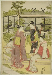 Mujeres visitando la casa de té de aves y flores (Kachojaya)
