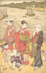 Mujeres en la playa de Takanawa, ca. 1790s