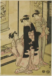 Mujeres viendo paisaje en miniatura, de la serie "Furyu moro hanami uwari"