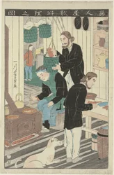 La cocina en casa de un extranjero Ijin yashiki ryori no zu (título sobre objeto)
