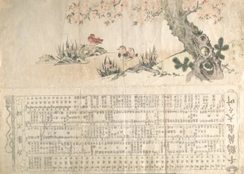 Patos mandarines en un paisaje primaveral: Programa para una actuación de Jururui, ca. 1807