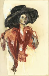 Elegante mujer con sombrero negro