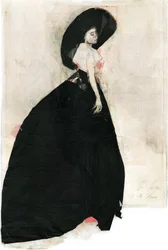 Elegante mujer con sombrero negro