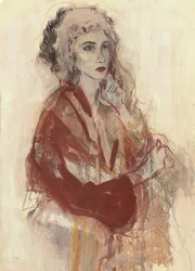 Mujer pensativa vestida de rojo