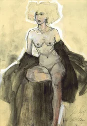 Mujer desnuda pensativa