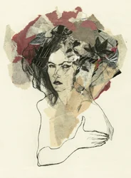 Collage de una mujer reflexiva