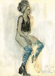 Mujer con calcetines azules