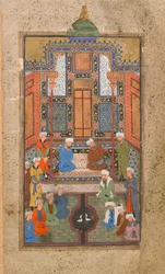 Escena de palacio en un Tuhfat al-Ahrar (Regalo de los libres) Bujará, Uzbekistán, período uzbeko, c.1540