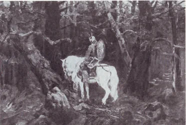 En contemplación (Caballero en un caballo entrando en un bosque espeso)
