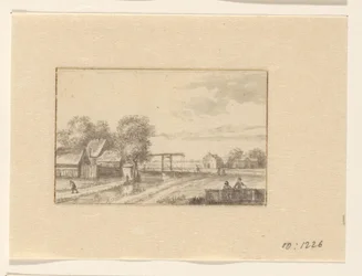 Paisaje con casas y un puente levadizo