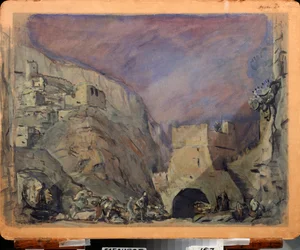 Decoración preparatoria para la ópera "Judith" de Alexandre Serov (1820-1871). Obra de Valentin Alexandrovich Serov (1865-1911), acuarela y témpera sobre papel