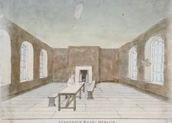 Interior de la sala de condenados en la prisión de Newgate, Old Bailey, Ciudad de Londres, 1810