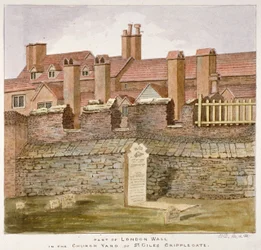 Restos de la Muralla de Londres en el cementerio de St Giles sin Cripplegate, Ciudad de Londres, 1825