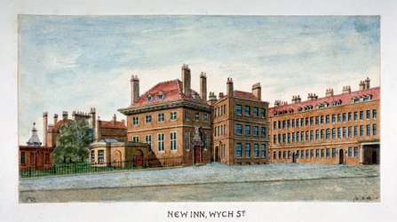Vista de New Inn en Wych Street, Westminster, Londres, c. 1800
