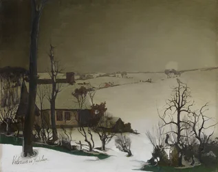 Paisaje invernal por la mañana (óleo sobre tabla)