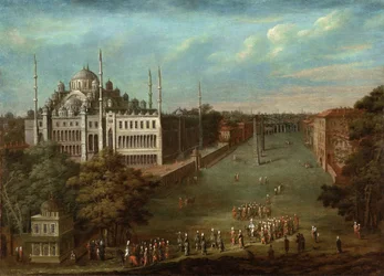 Procesión del Gran Visir en la Plaza del Hipódromo con la Mezquita del Sultán Ahmed, 1737