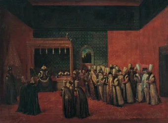 Sultán Ahmed III recibiendo a un embajador europeo, 1720s