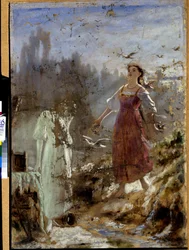 Belleza Primaveral y Virgen de las Nieves. Composición inspirada en Snegourotchka (la doncella de nieve), de Nicolas (Nikolai) Rimsky Korsakov (Rimsky-Korsakov) (Rimsky Korsakov) (Rimsky-Korsakov) (1844-1908). Pintura de Vasili