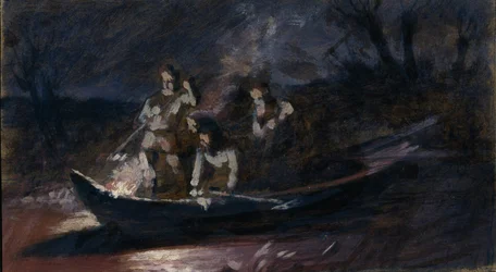 Pesca nocturna con lanza, 1870s