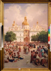 Devant le monastere des Caves a Kiev (Ucrania) (Ante el monasterio de las cuevas de Kiev) - Peinture de Vasili Petrovich Vereshchagin (Vassili Verechtchaguine) (1835-1909), huile sur toile