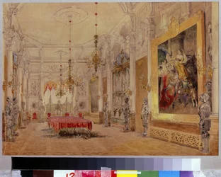 El comedor de la Casa Solariega Verki. Obra de Vasily Semyonovich Sadovnikov (18000-1879), acuarela sobre lienzo