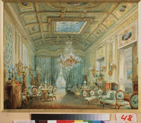 El salón con pasteles. Obra de Vasily Semyonovich Sadovnikov (1800-1879), acuarela sobre papel. Arte ruso del siglo XIX. Museo Estatal Ruso, San Petersburgo.