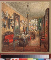 La oficina en el Palacio Yusupov (Palacio Moika) en San Petersburgo. Obra de Vasily Semyonovich Sadovnikov (1800-1879), acuarela sobre papel, arte ruso