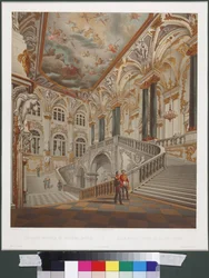 La Gran escalera del Palacio de Invierno (También conocida como la escalera del Embajador o la escalera de Jordania), por Sadovnikov, Vasily Semyonovich (1800-1879).