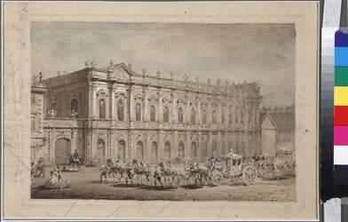 El Museo de Carruajes de la Corte (El Museo de las Caballerizas) en San Petersburgo, por Sadovnikov, Vasily Semyonovich (1800-1879)