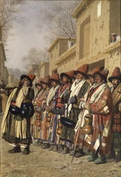 Coro de derviches pidiendo limosna en Taskent, 1870