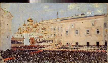 La coronación del emperador Alejandro III en el Kremlin de Moscú el 15 de mayo de 1883 - Pintura de Vasili Vasilyevich Vereshchagin (Vassili Vereshchagin) (