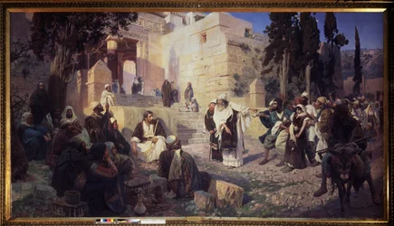 Le Christ et la femme adultere - Cristo y la mujer sorprendida en adulterio - Pintura de Vasili Dmitrievich Polenov (1844-1927), óleo sobre lienzo