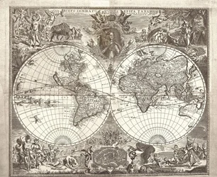 Mapa del mundo de doble hemisferio, 1713