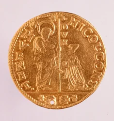 Moneda de oro (zecchino o sequin) de la República de Venecia: reinado del dogo Nicolo Contarini