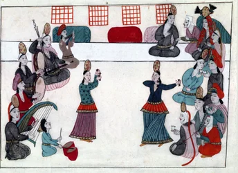 Músicos y bailarines bajo el Imperio Otomano. Miniatura de 