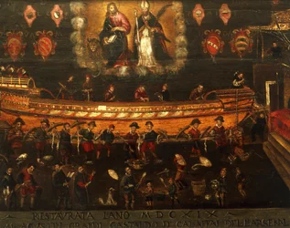 Letrero del Gremio de Construcción Naval en el Arsenal de Venecia, Italia
