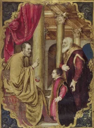 Senador o Dogo veneciano presentando a su hijo a su santo patrón