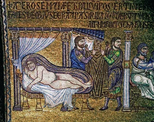 Arquitectura bizantina: "La embriaguez de Noé" mosaico realizado por artistas venecianos del siglo XIII Basílica de San Marcos