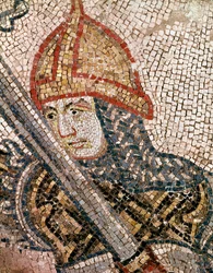Cabeza de un soldado (detalle de mosaico)