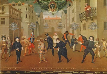 Comediantes Italianos y Franceses Actuando en Farsas, 1670