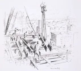 Vigas móviles en el piso 25 del Empire State Building, publicado por William Edwin Rudge